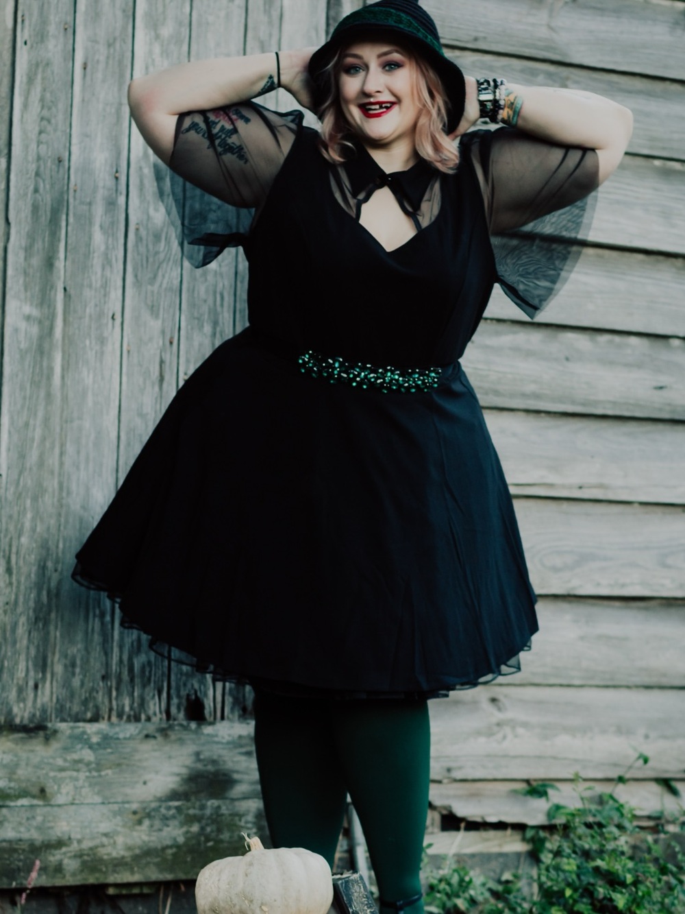 Black A-line dress w sheer details w Collar